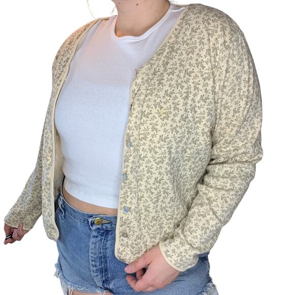 Vintage L.L. Bean Dainty Delicate Floral Garden Button Cardigan Long Sleeve XL - Picture 9 of 9